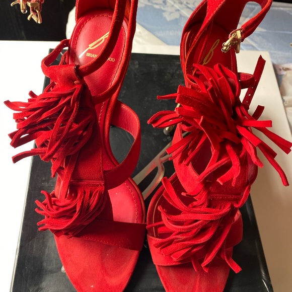 Brain Atwood Red Suede Luciana Fringe Heels Sz 39 - Picture 4 of 7
